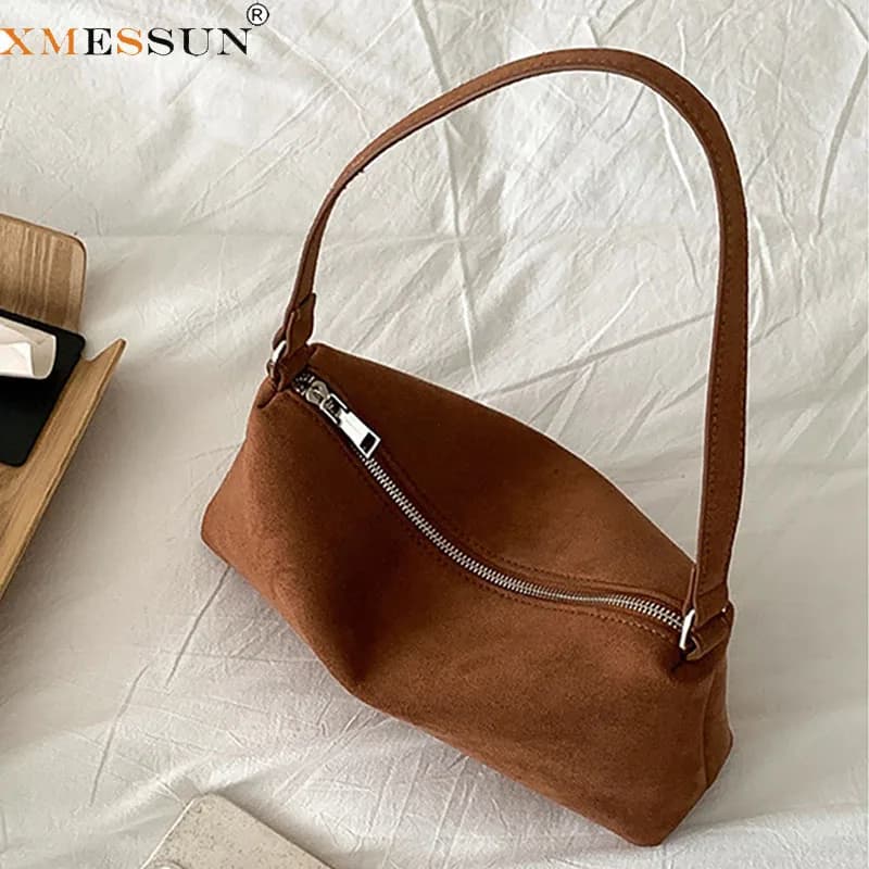 XMESSUN New Trendy Suede Leather Shoulder Bag for Women,Fashion Designer Europe and America Female Casual Velvet Underarm Bag