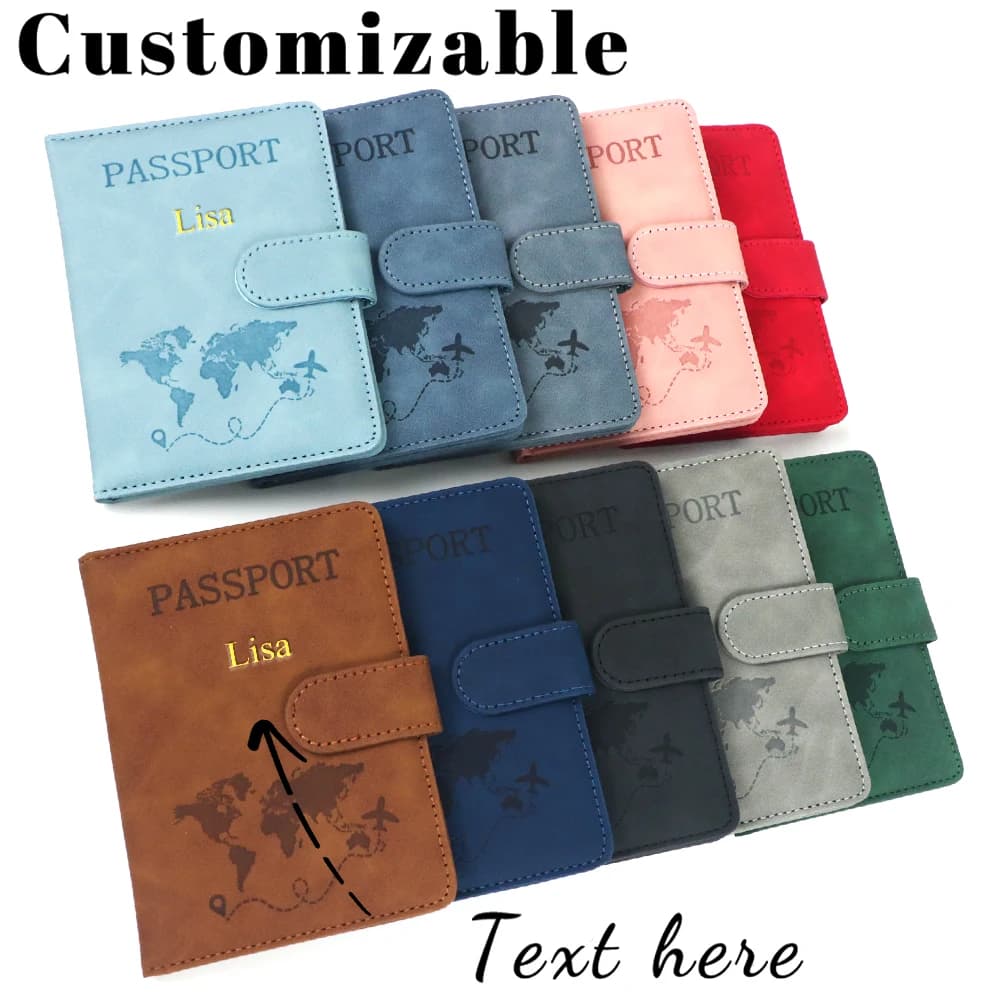 Porta passaporto personalizzato in PU con chiusura magnetica RFID multifunzionale, custodia per carte SIM, organizer per mappe e biglietti.