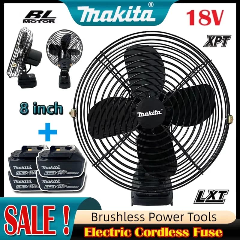 Ventilatore da campeggio Makita da 8 pollici, ventilatore portatile da esterno per pesca, da tavolo, in metallo, con vento potente, compatibile con batterie Makita 18V 20V