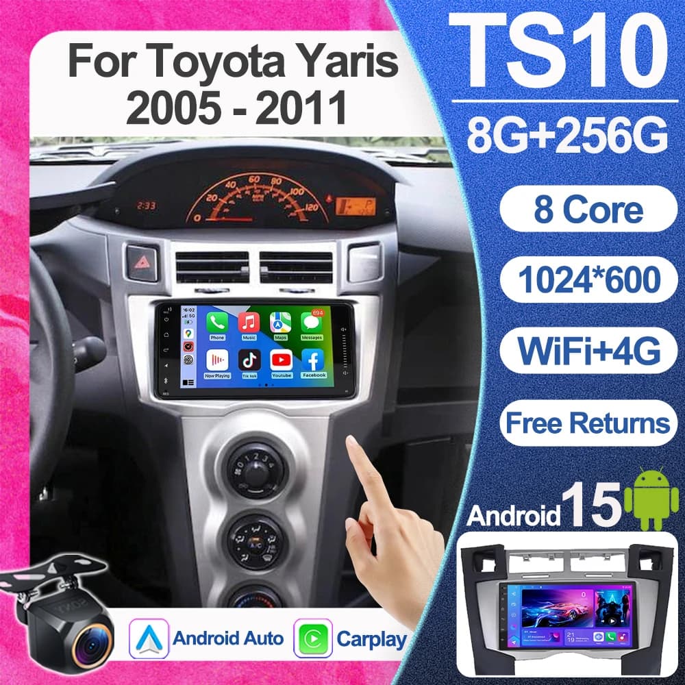 For Toyota Yaris 2005 2007 2008 2009 2010 2011 Wireless Carplay Android Auto Android 15 Auto GPS Navigator Touch Screen RDS