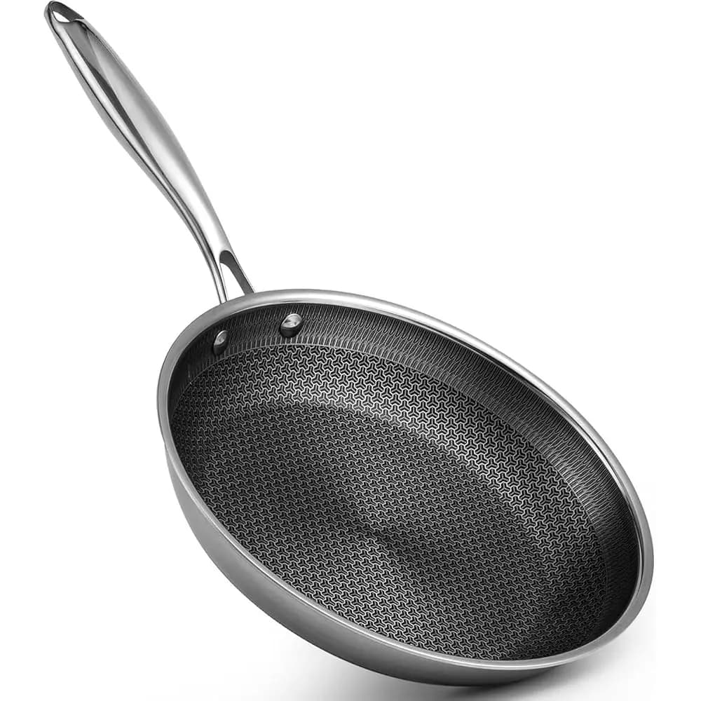 Padella Antiaderente da 8 Pollici, Padella da Chef in Acciaio Inox Tri-Ply Ibrido con Rivestimento Ceramico, Senza PFOA e Non Tossica