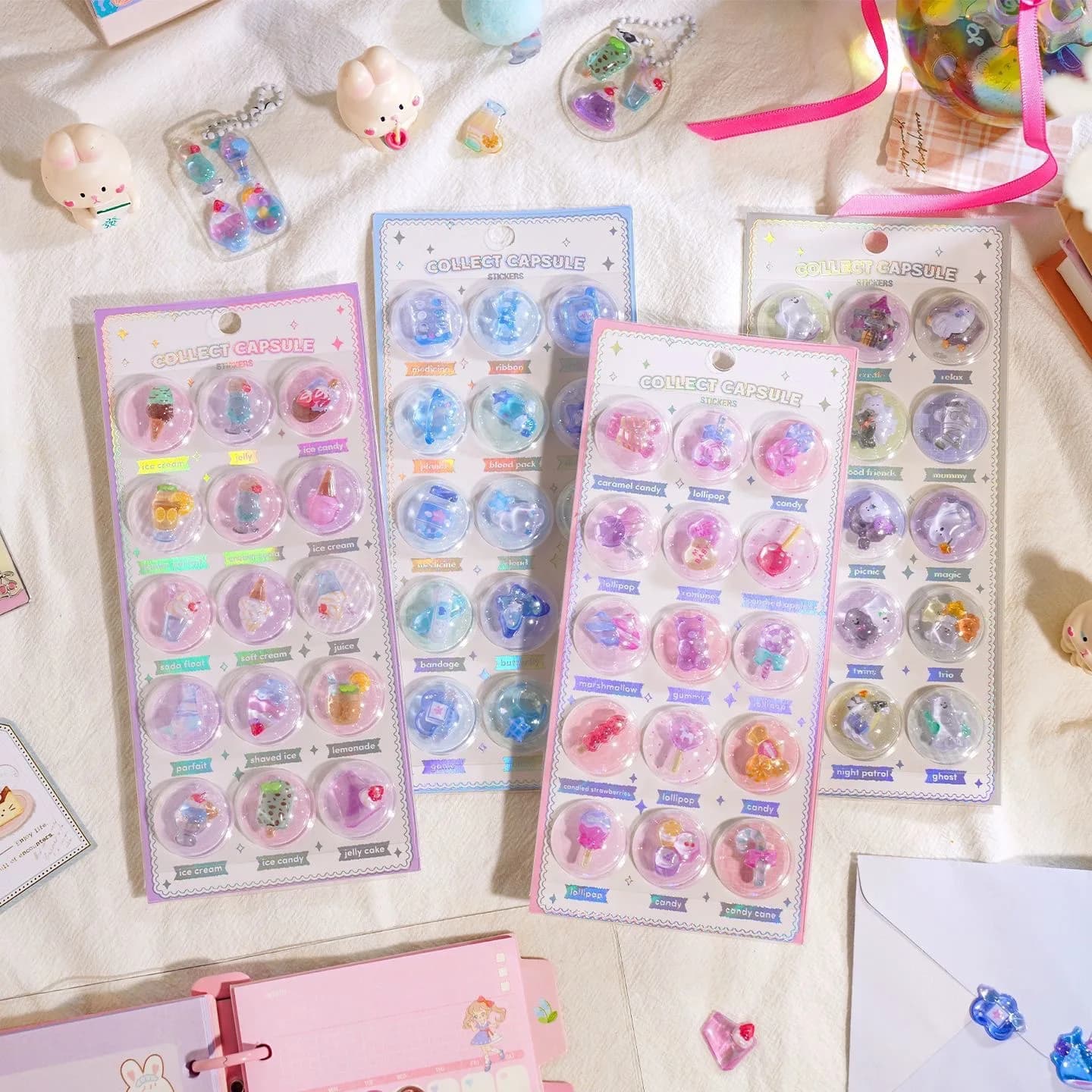 1/6 Pezzi Adesivi 3D a Capsula Fai-da-te - Decalcomanie Kawaii in Rilievo, Decorazioni Carine per Scrapbooking e Diari, Articoli di Cancelleria per Giocattoli per Bambini