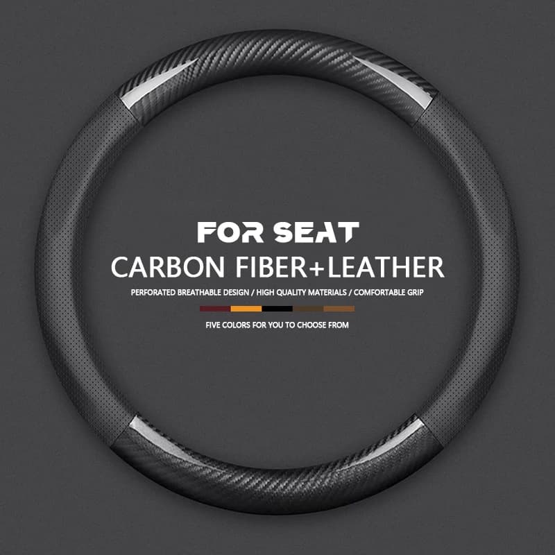 For SEAT Tarraco Arona Ateca Ibiza Toledo Mii Leon Arosa Exeo ST FR Car Leather Carbon Fiber Steering Wheel Cover Accessories