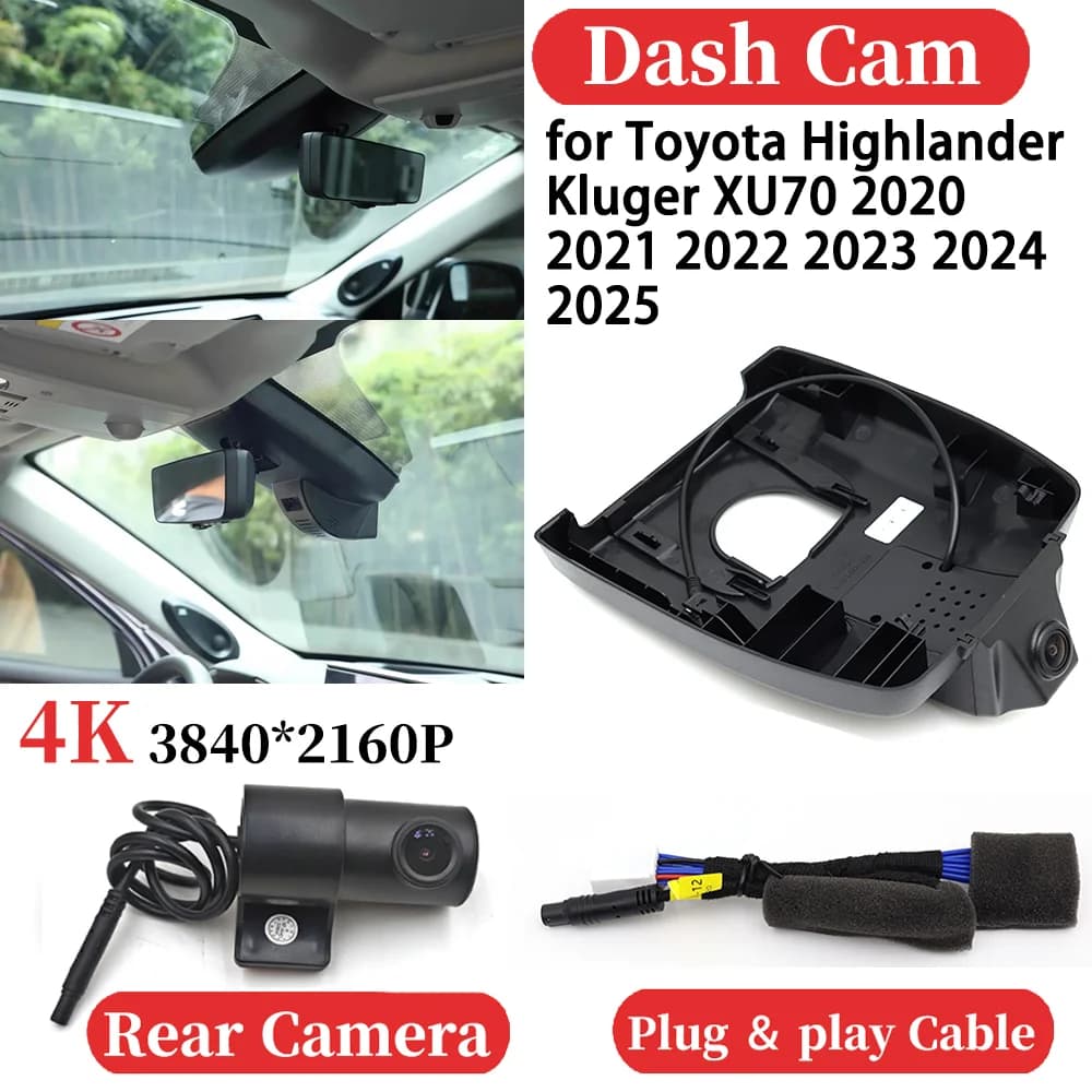 For Toyota Highlander Kluger XU70 2020 2021 2022 2023 2024 2025 Auto 4K Video Recorder DVR Dash Cam Night Vision Film Machine Dash
