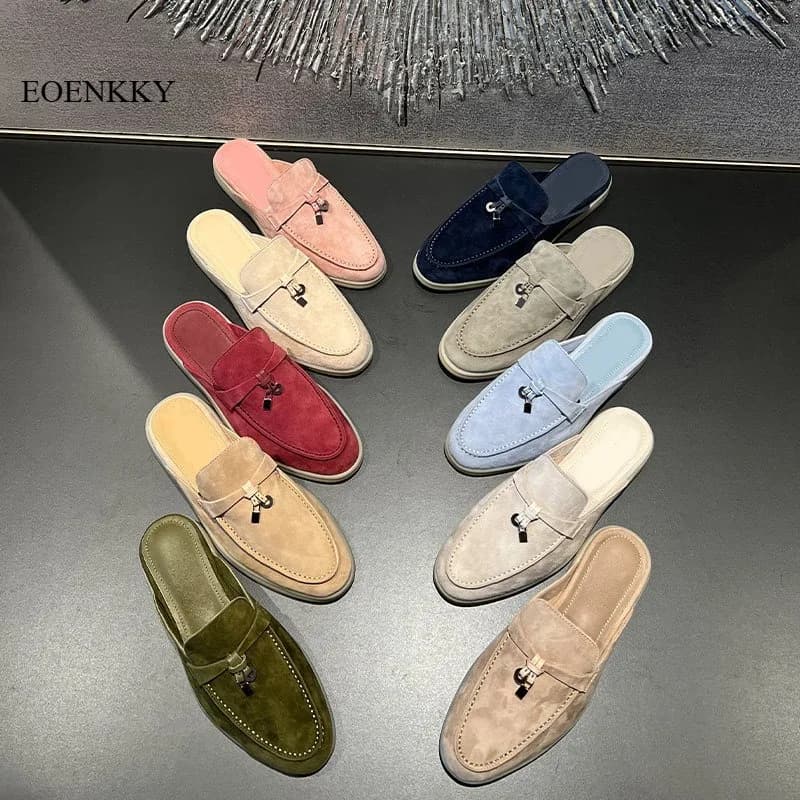 EOENKKY 2026 Summer Women's Open-Toe Sandals with Fringe and Buckle, Slip-On Flat Mules