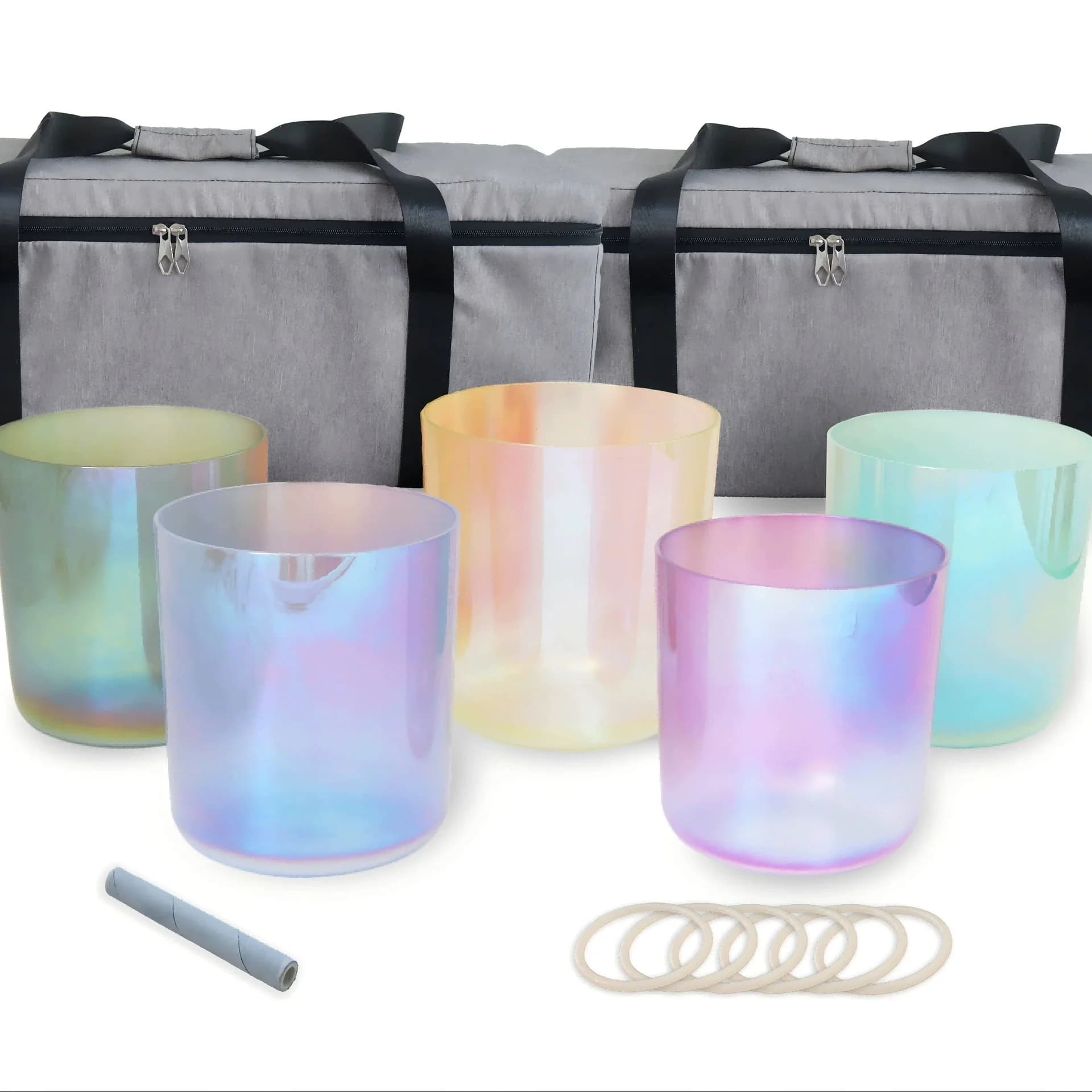 Five Notes Crystal Singing Bowl Set Colorful Clear Sound Bowl Spiritual Meditation Crystal Crafts