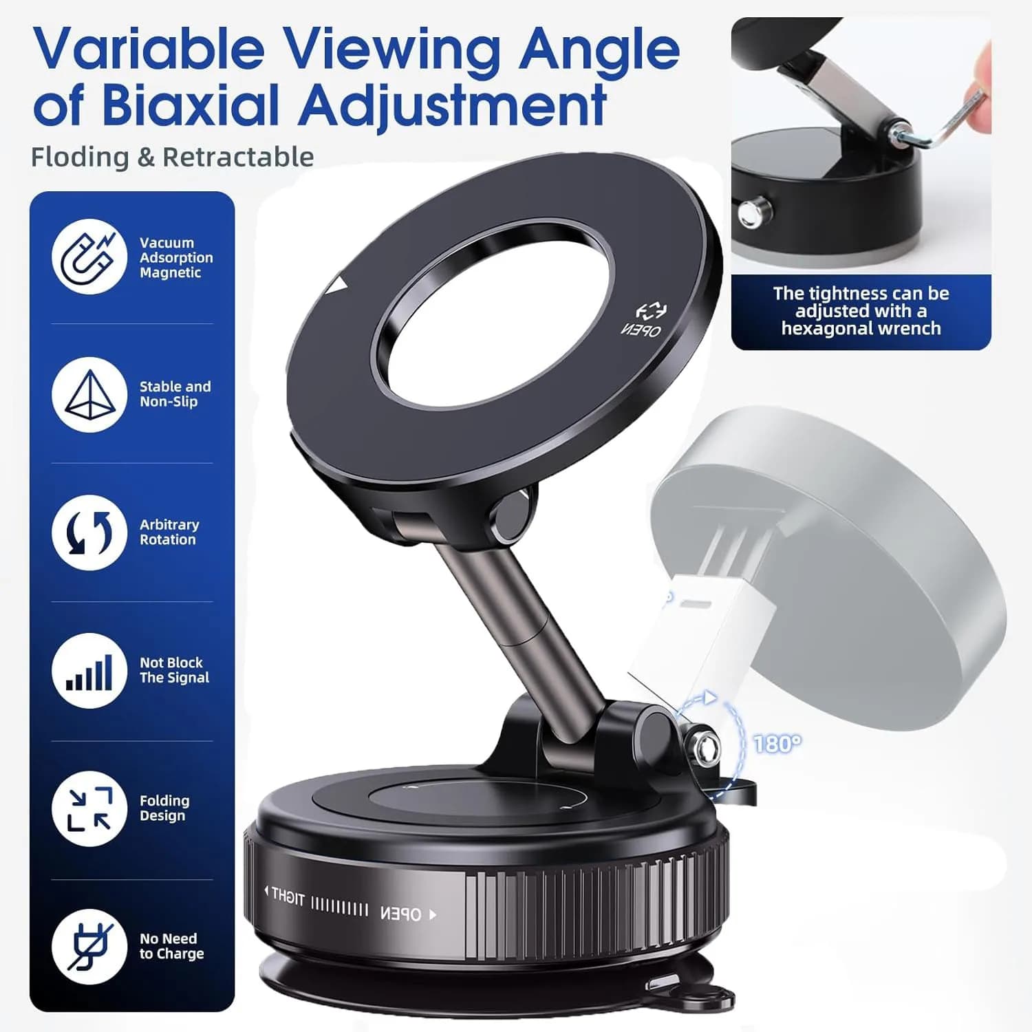 1Pc Vacuum Magnet Car Bracket Upgraded Version Multi-angles Adjustment Strong Magnetic Suck Foldable Car Navigation Phone Holder