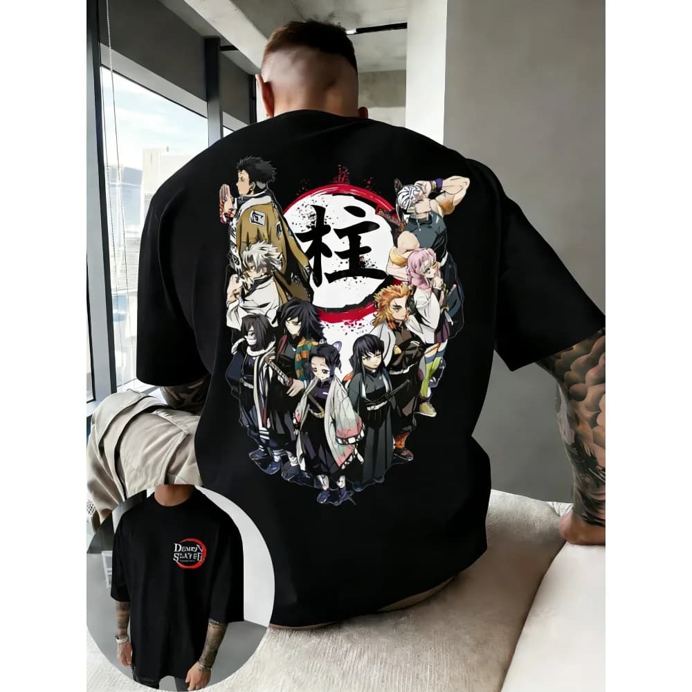 T-shirt con stampa Demon Slayer Anime per uomo e donna, abbigliamento casual oversize per coppie, moda streetwear estiva, top per genitori e figli, stile Harajuku Y2K