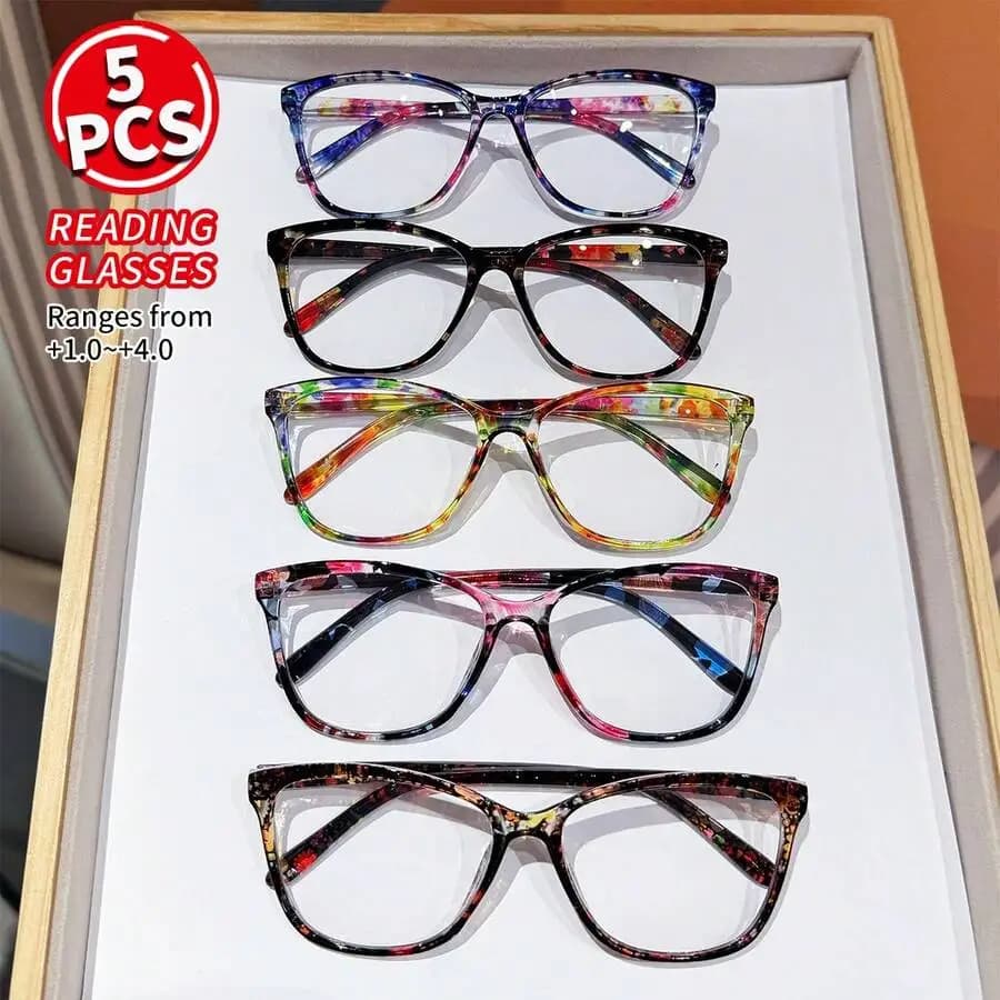 5 Pairs Women Fashion Reading Glasses Multi Color Cat Eye +1.0 To +4.0 Presbyopia