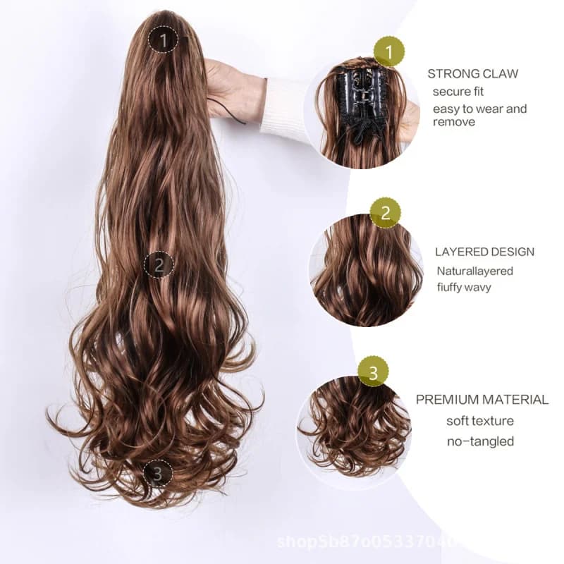Coda di Cavallo con Clip a Pinza, Stile Europeo e Americano, Capelli Ricci a Onda Grande, Coda di Cavallo Naturale Invisibile