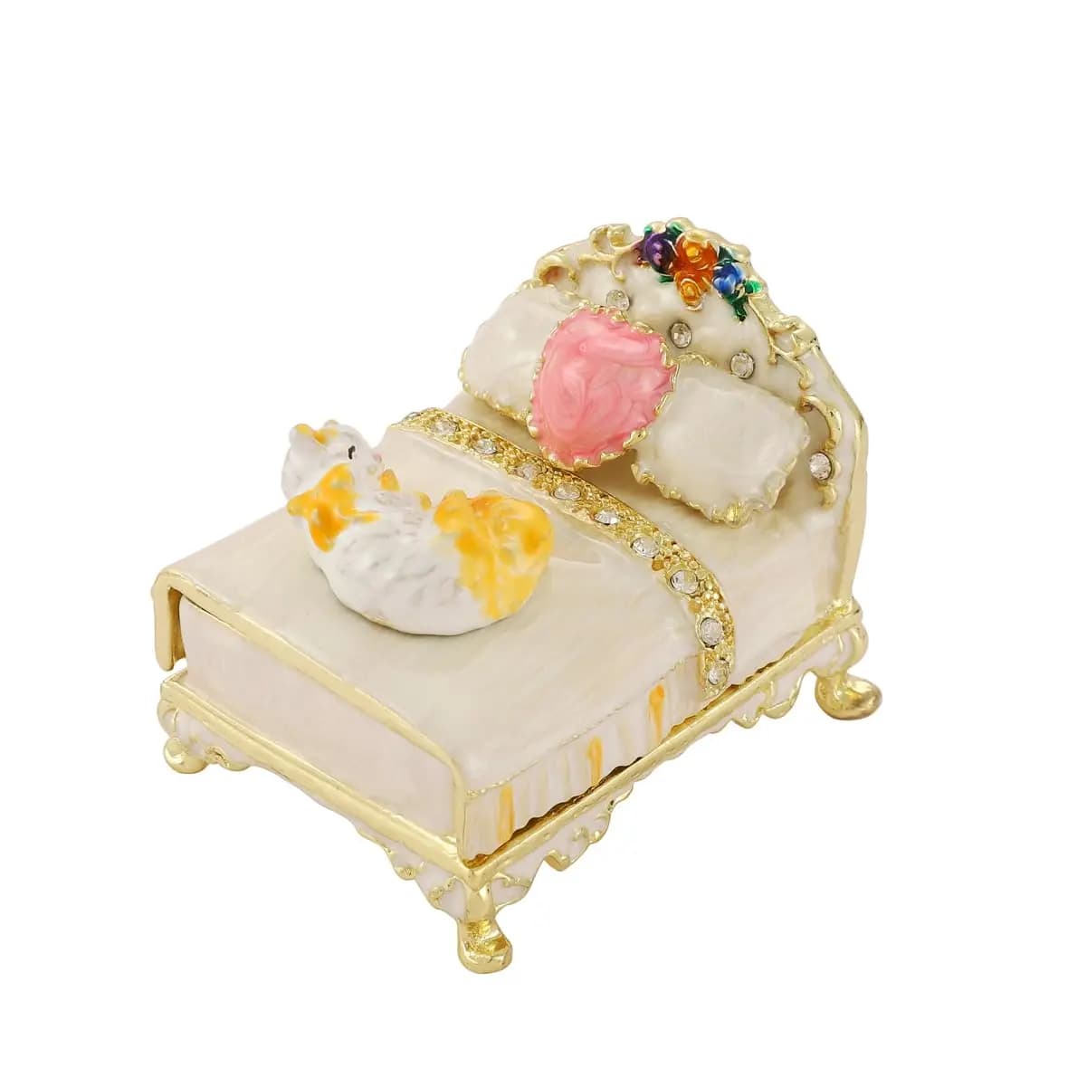 Enamel-Painted Miniature Bed-Shaped Trinket Box For Jewelry Storage, Decorative Gift For Adults