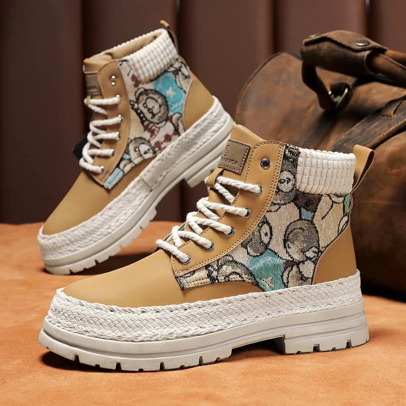 Big Size Men's Outdoor Work Boots High Top Lace-Up Comfortable Breathable Hiking Shoes Trendy Casual Thick Sole Sneakers for Men