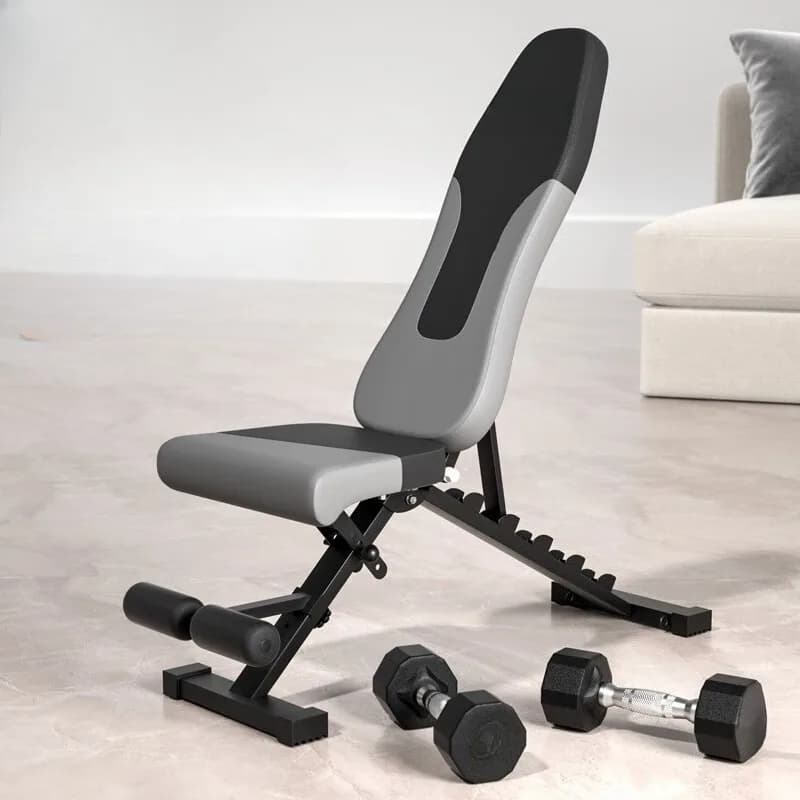 Foldable gym bench for fitness training with handlebars, folding multifunction bench for sit-ups, easy to store and space saving