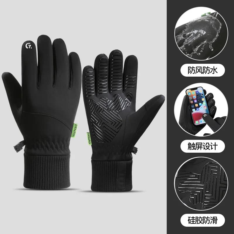 Men's warm touch screen gloves for winter, fleece-lined, waterproof, non-slip, suitable for cycling and riding