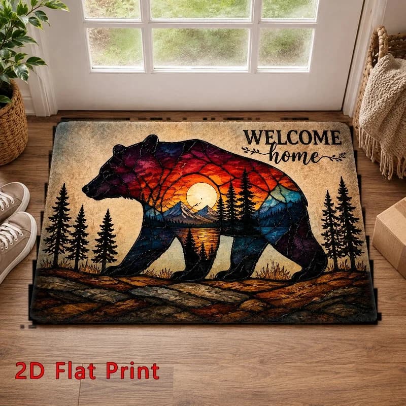 Outdoor Doormat Weightlifting Grizzly Bear Printed Carpet Barbell Kettlebell Gym Fitness Slogan for Entrance Garage Decor