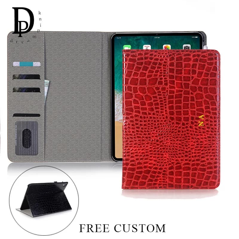 Incidi iniziali Custodia per computer tablet modello coccodrillo Portafoglio per carte multifunzione in pelle PU Porta tablet di lusso aziendale