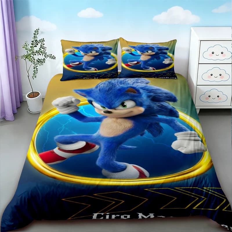 Kids Sonic Duvet Cover Set Bedding Set Breathable and Comfortable Children Teens Gifts for Bedroom Decor Queen King