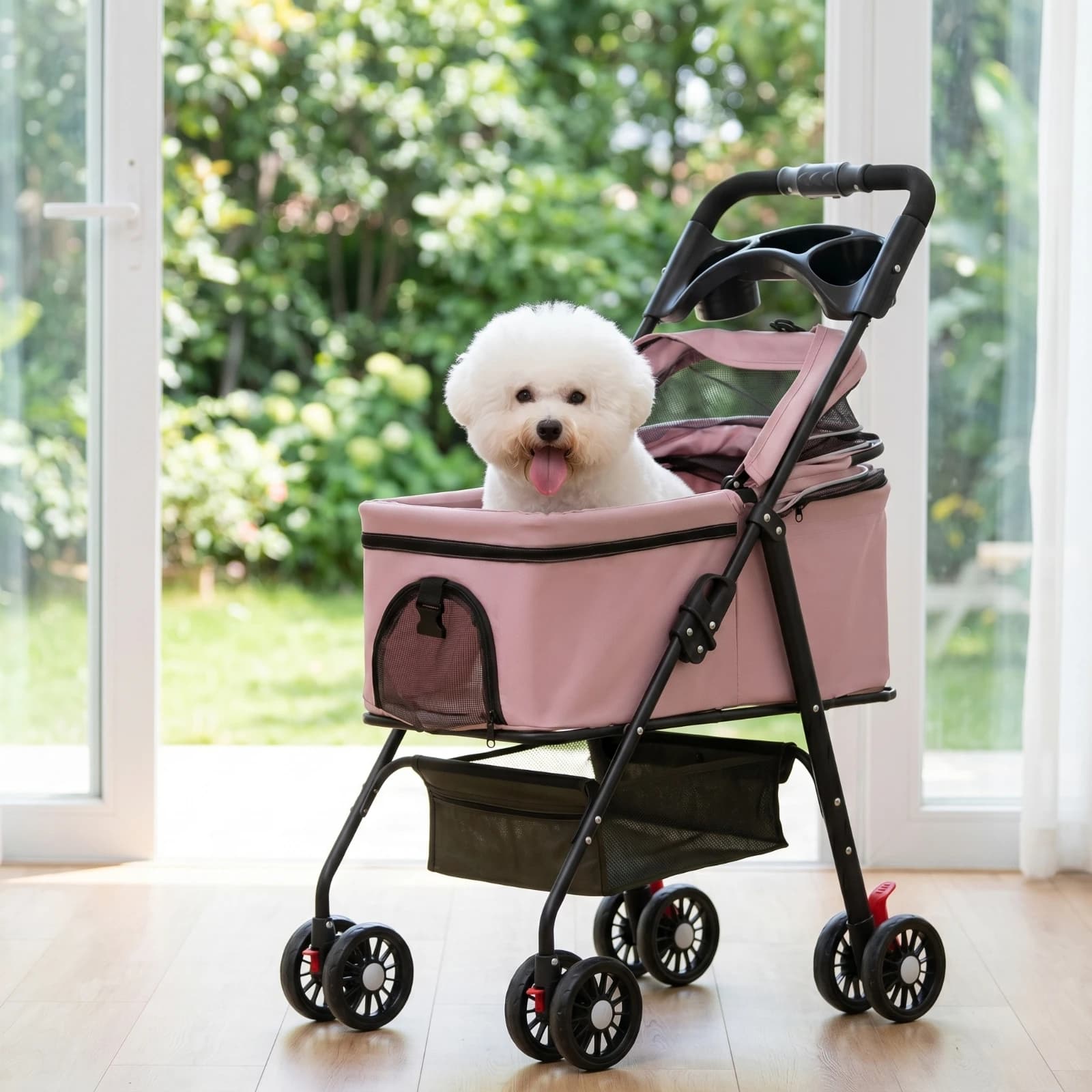 Pet Stroller with Detachable Carrier Ventilated Foldable Pet Stroller Dog Pram Breathable One-Hand Folding for Small Dogs