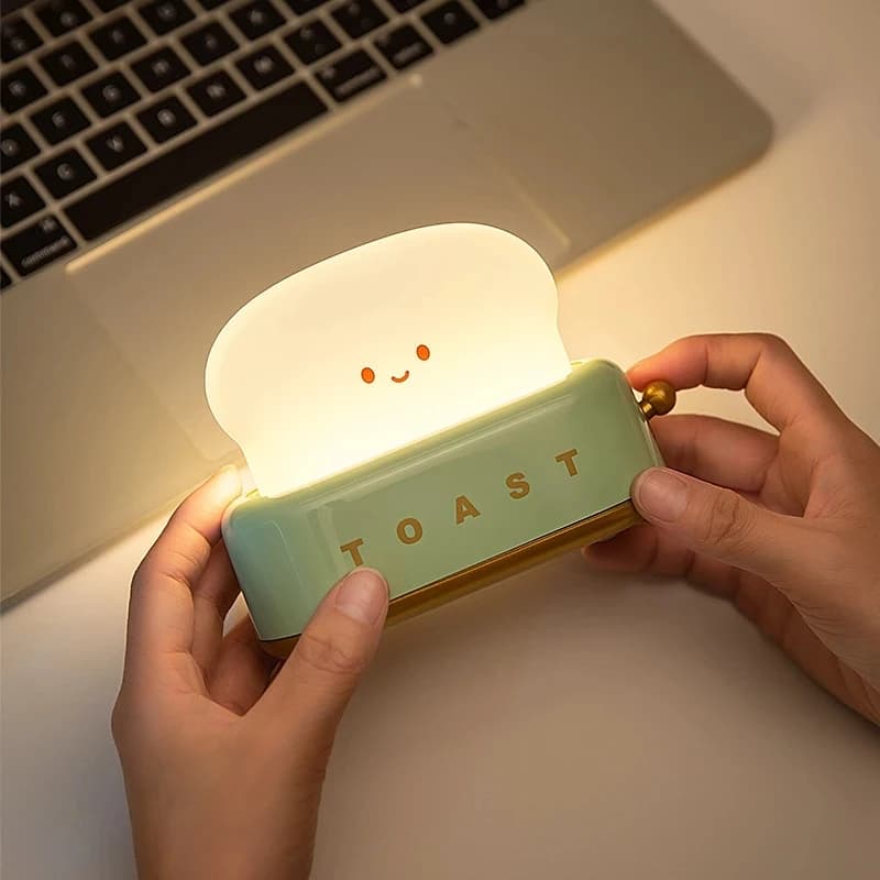 Lampada a Forma di Toast, Luce Notturna Ricaricabile USB, Lampada da Tavolo Dimmerabile a LED per Camera da Letto con Timer