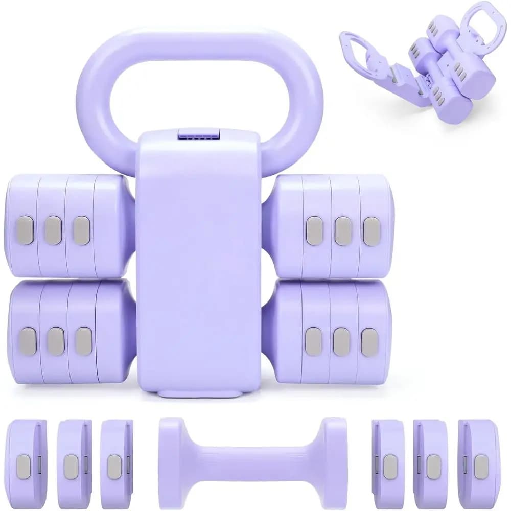 Set versatile 2-in-1 di kettlebell e manubri, pesi regolabili 4-in-1, 2 set da 2,2 a 5,5 libbre per l'allenamento fitness a casa delle donne