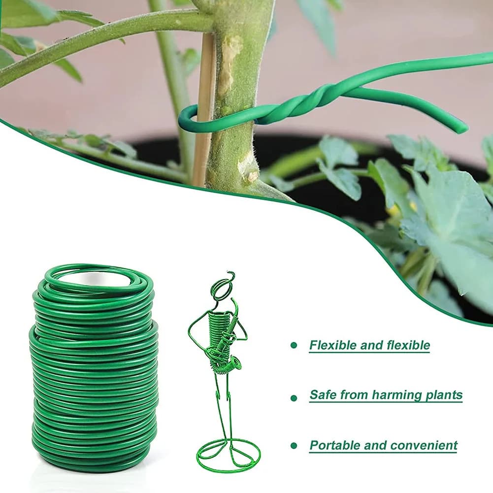 Cavo in Acciaio Rivestito in Gomma Riutilizzabile 8m/10m, Legature per Piante, Filo Flessibile Verde per Supporto Giardino