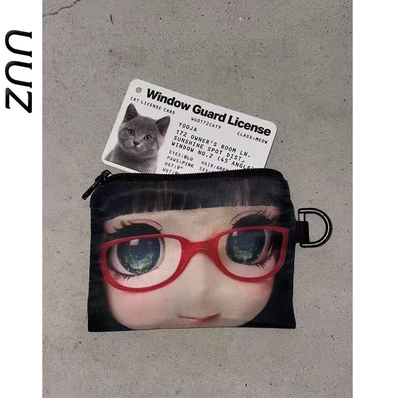 Korean Style Cartoon Girl Fashion Purse Coin Wallet Storage Bag Lightweight Hanging Charm Personality Handbag for Youth