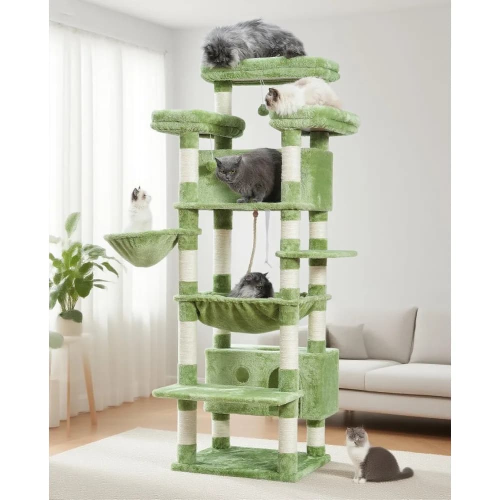 Albero per gatti per gatti da interno per adulti grandi, 74 torre per gatti con 3 grandi piattaforme, 2 cestini, 2 condotti, tiragraffi per gatti multilivello