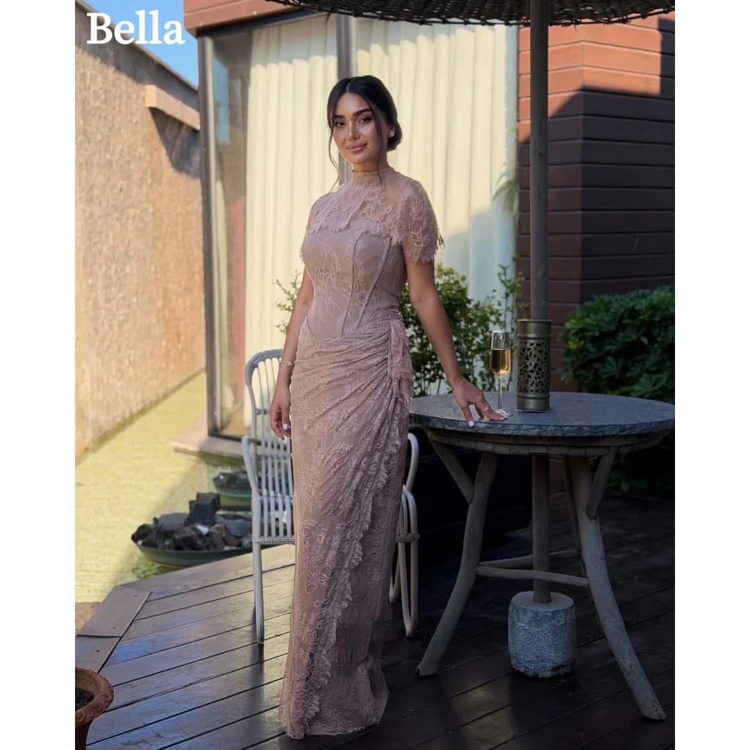 Bella Customized Edge Curl Ball Gown Prom Dress Strapless Sleeveless vestidos de noche Lace Appliques Tea‑Length Evening Dresses