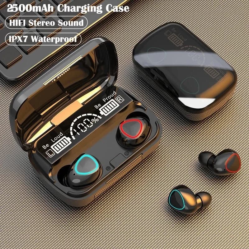 Auricolari wireless M10 TWS: design sportivo impermeabile, connessione Bluetooth, audio stereo 9D + scatola di ricarica e microfono