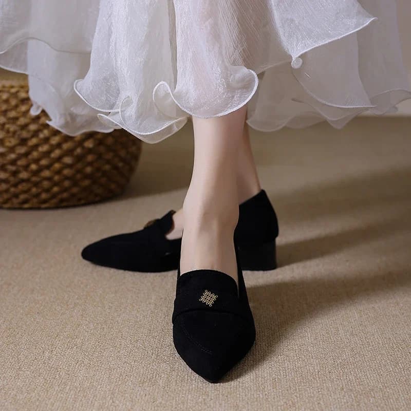 Primavera e autunno nuove scarpe singole mocassino da donna con punta tonda e tacco largo taglie forti