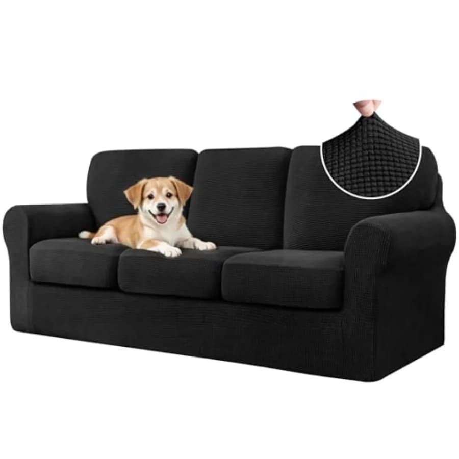 Set of 7 Elasticized Washable Covers for 3 Seat Sofas with Armrest Covers and Separate Backrests Anti-slip