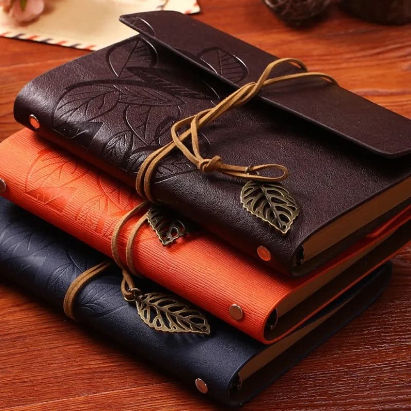 1pcs Notebook Retro Leaf Leather Loose Leaf with Portable Travel Record Book Study Stationery Essential Stationery for Students