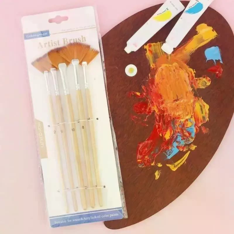 5Pcs Nylon Hair Watercolor Fan Artist Brushes Fan Paint Brushes Oil Acrylic Paint Brushes For Acrylic Watercolor Painting