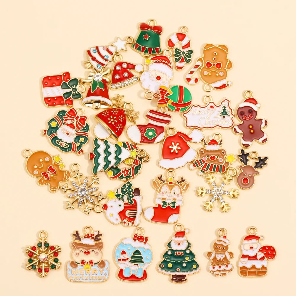 10 pezzi di ciondoli natalizi in smalto misto per la creazione di gioielli, cappelli, Babbo Natale, fiocco di neve, orecchino, portachiavi, ciondolo, accessori fai da te