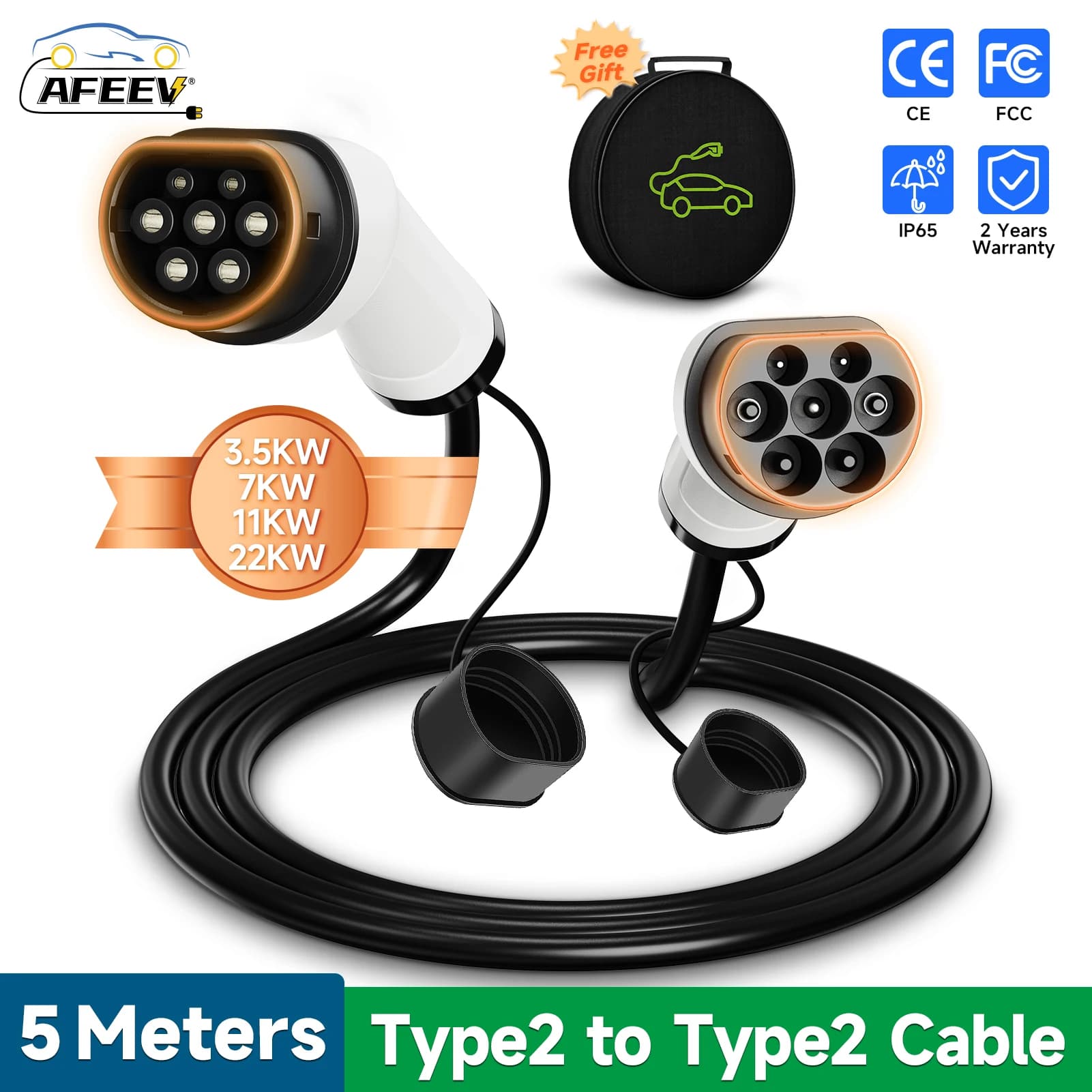 AFEEV Type2 a Type2 Cavo di ricarica EV portatile 11KW 22KW 32A Spina trifase da femmina a maschio 3.5KW IEC62196-2 Stazione di ricarica EVSE
