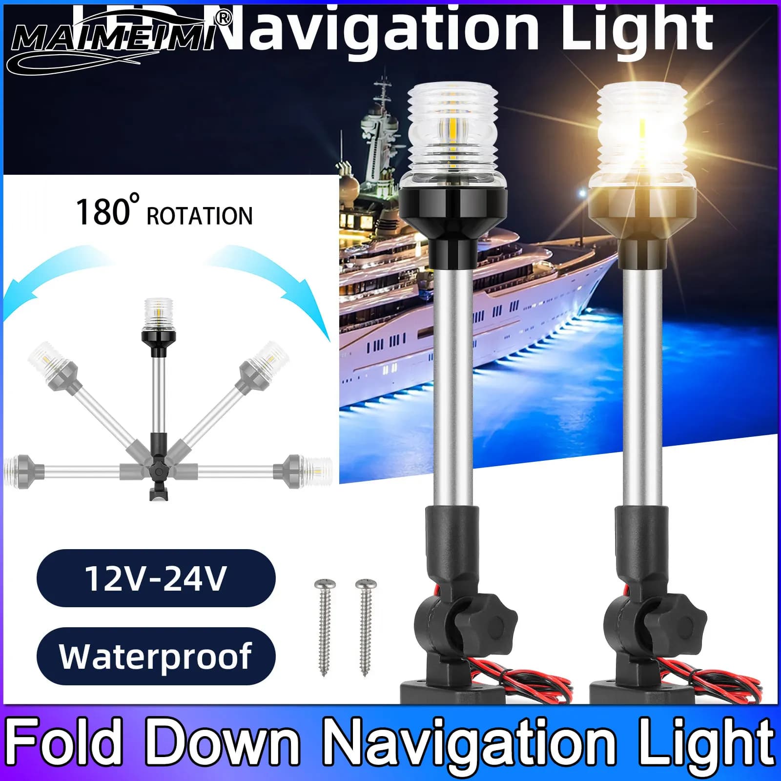 9 pollici/12 pollici LED pieghevole luce di navigazione lampada di segnalazione a vela accessori per yacht per barche marine luce di ancoraggio poppa