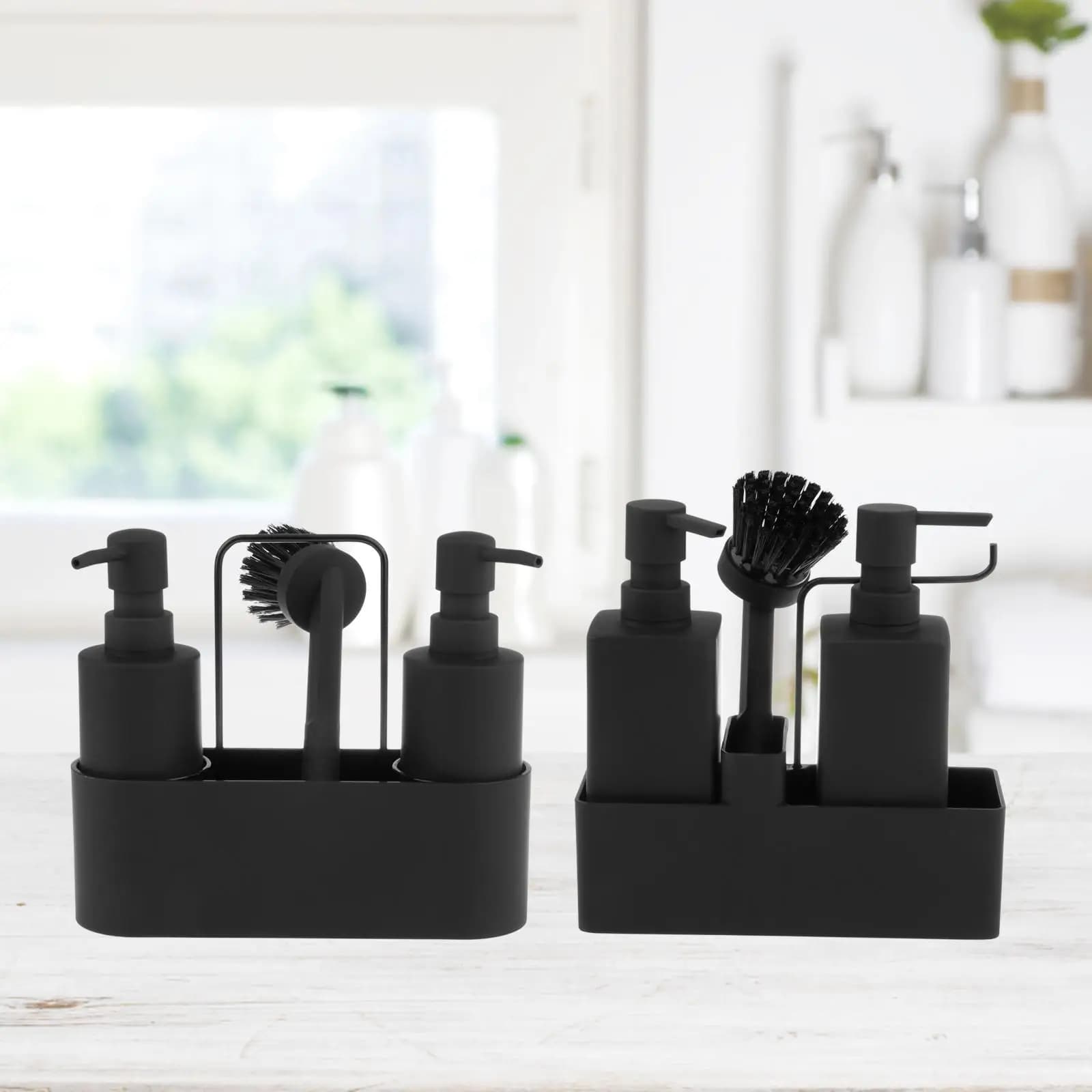 Dispenser di sapone 3 in 1 con portaspugna Dispenser di sapone liquido per le mani con spazzola per cucina Hotel Home Countertop Holder Rack