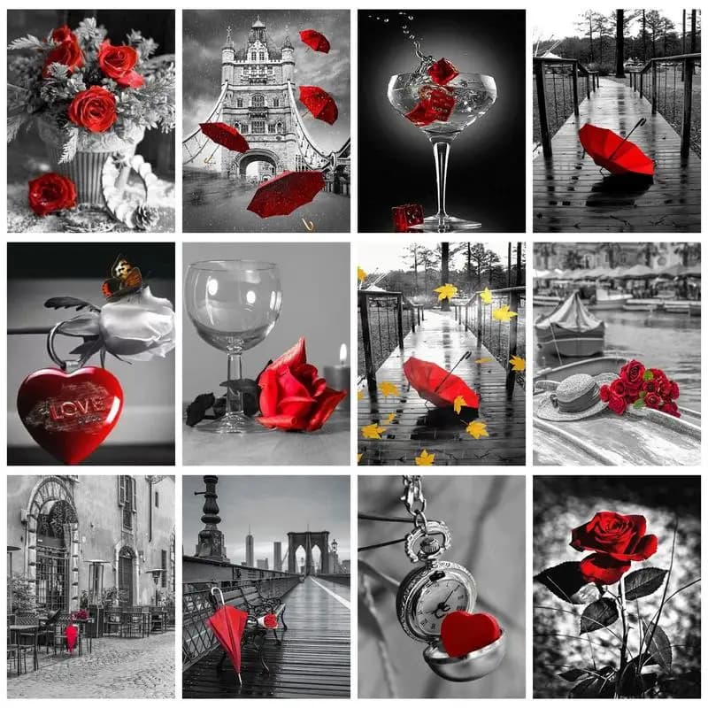 GATYZTORY Oil Painting By Numbers Grey Landscape Rose For Adults Wall Art Acrylic Paints Pictures Drawing On Canvas Diy Gift
