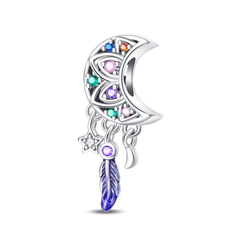 925 Sterling Silver Dreamcatcher Moon Charms Beads Zircon Dangle Fit 3mm Original Bracelet DIY Women Party Jewelry Gifts
