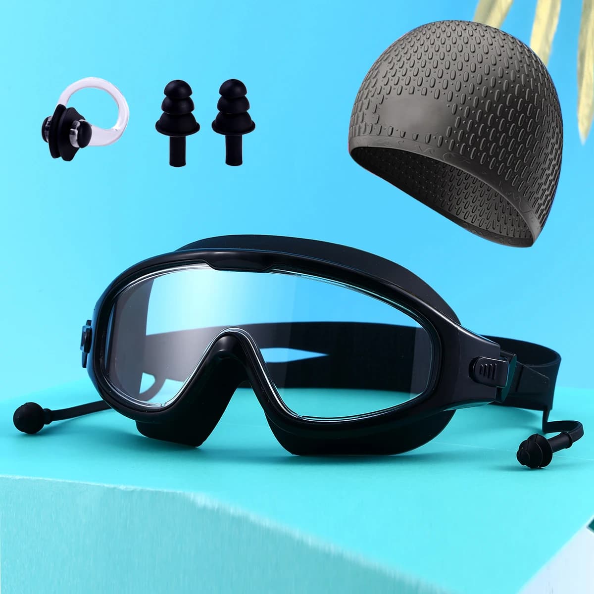Adult swimwear, waterproof anti-fog glasses for men and women, swimming glasses with large frame, swimming headset set