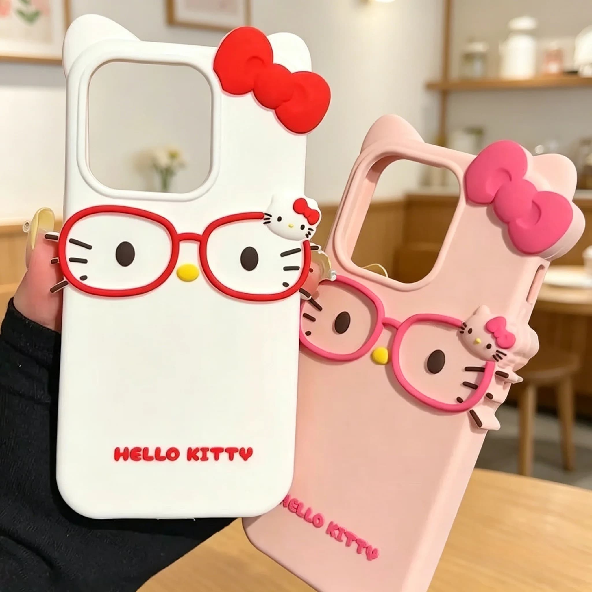 Custodia per telefono in silicone antiurto Hello Kitty 3D a forma di gatto per iPhone 17 Pro Max 16 15 Plus 14 13 Mini 12 11 4 4S 5 5S 7 8 Series