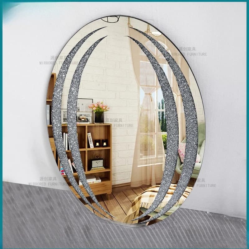 Specchio in vetro, strass incollati, specchio da parete decorativo ovale, soggiorno, bagno, trucco ad alta definizione per camera da letto