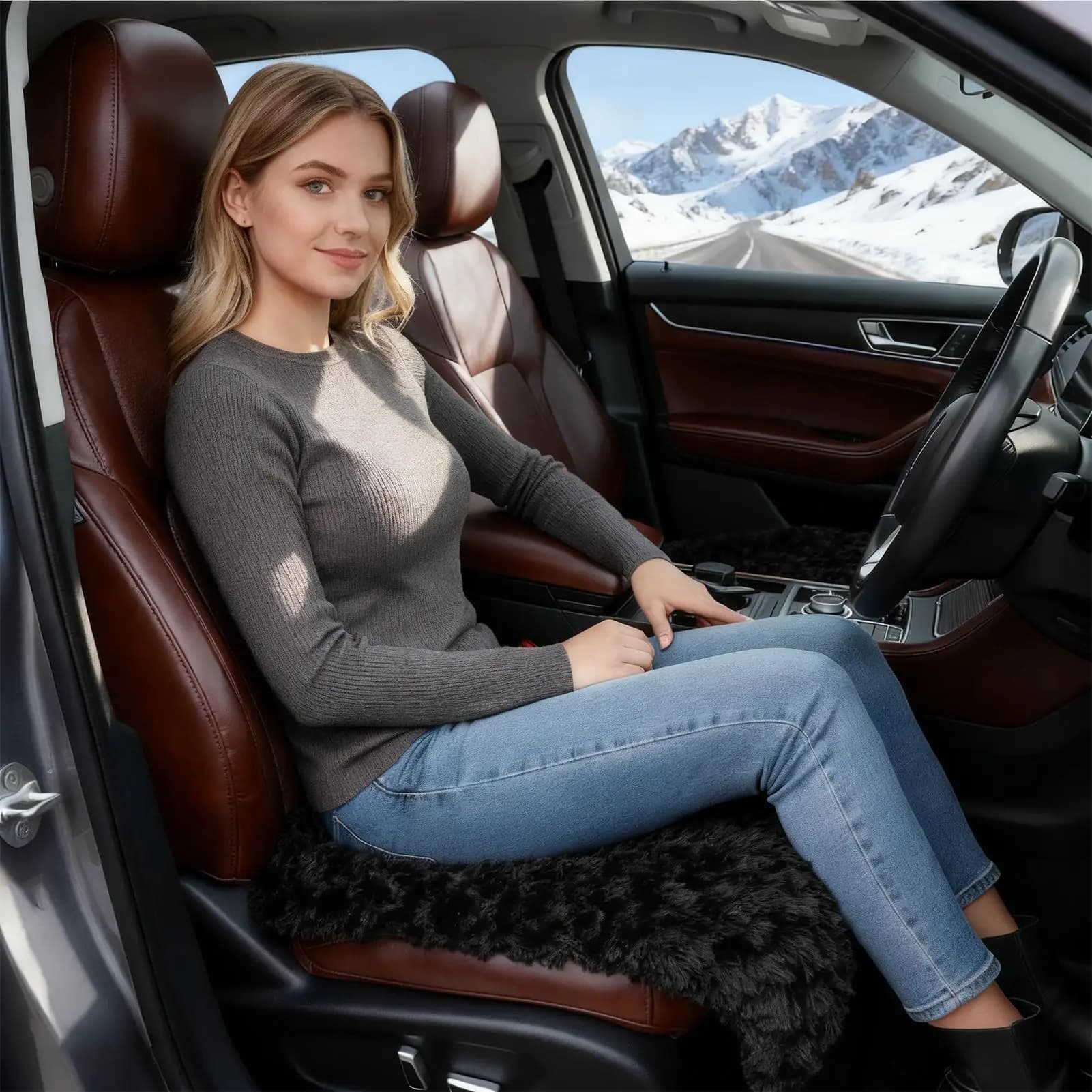 Coprisedile per auto Cuscino ergonomico antiscivolo in peluche Cuscino per auto per la guida in famiglia Veicolo invernale per interni ed esterni automobilistico