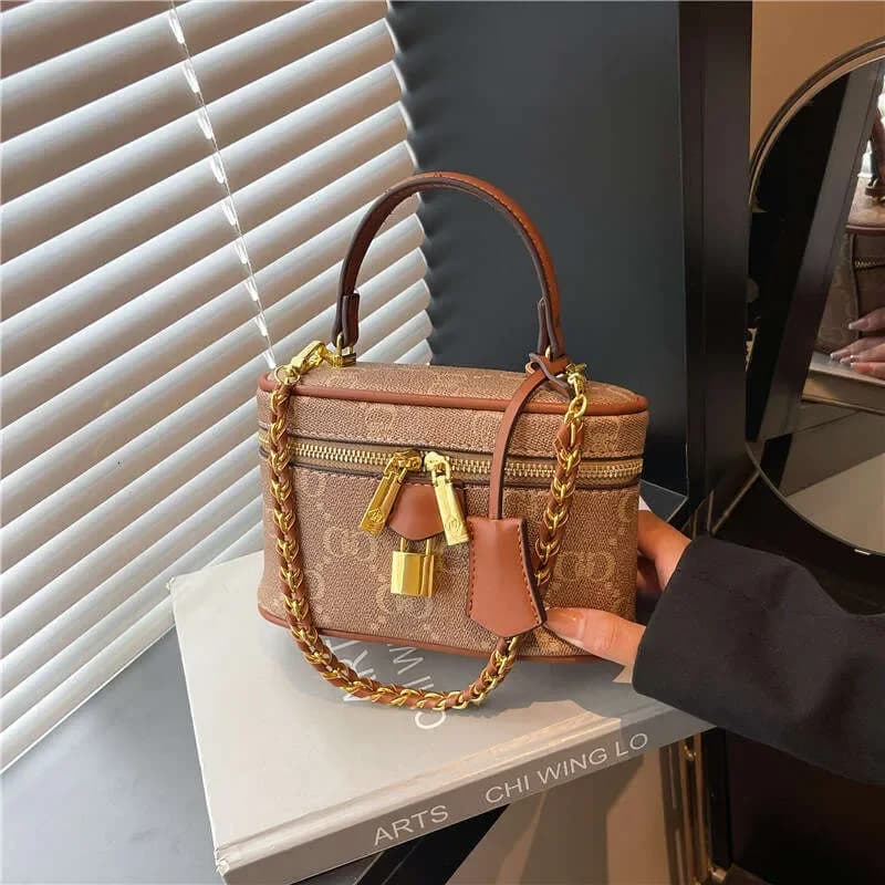 Borsa da Donna di Design alla Moda, Piccola Borsa a Secchiello con Catena, Nuovo Motivo Stampato, Borsa a Tracolla Versatile con Chiusura a Lucchetto