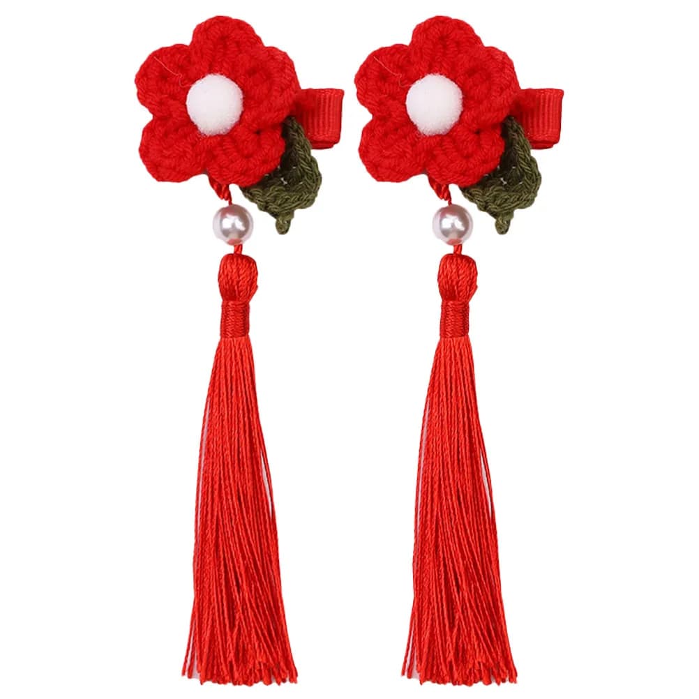 1 Paio di Fermagli per Capelli del Capodanno Cinese con Nappe e Fiori, Accessori Tradizionali per Capelli per Bambini, Decorazioni per Festival e Hanfu