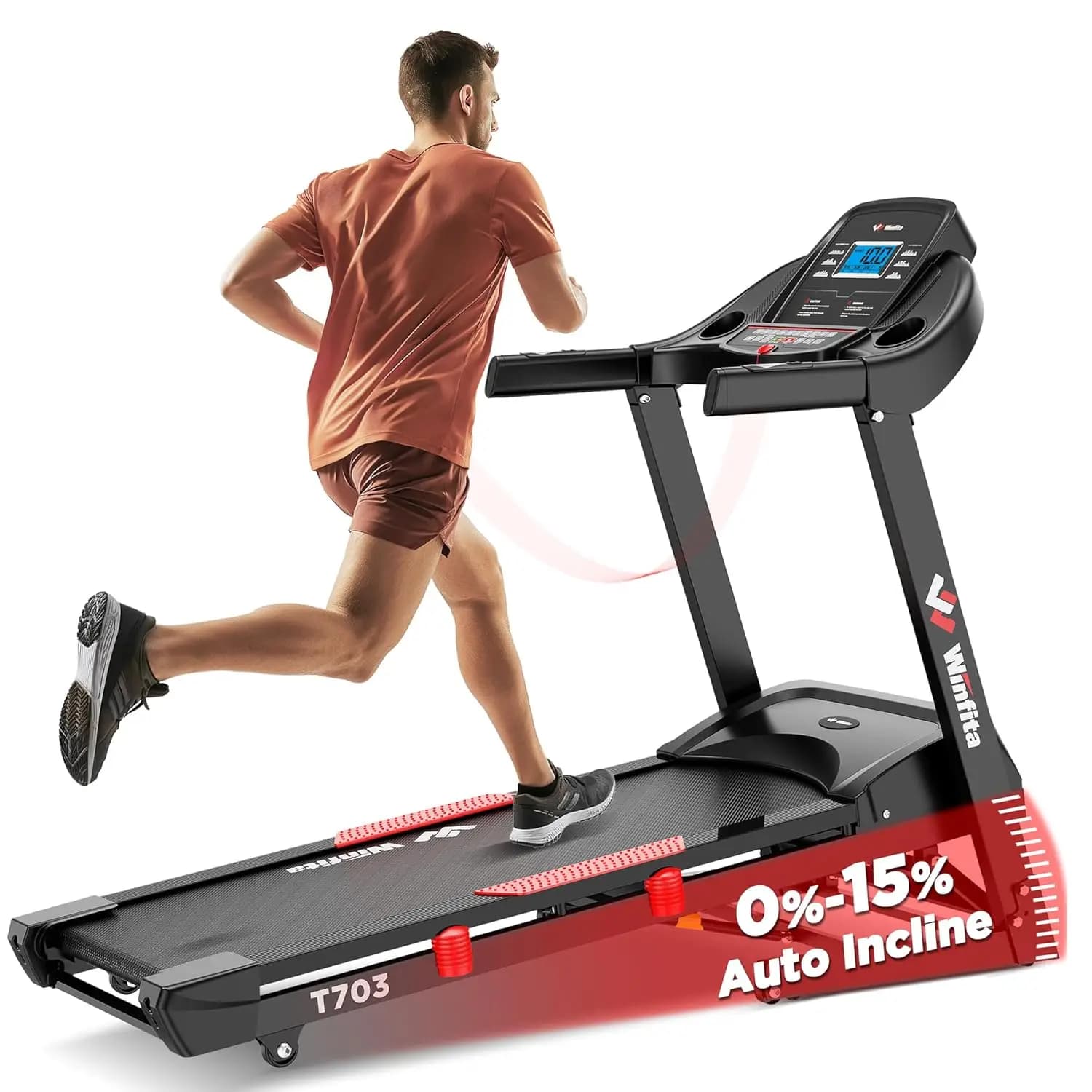 4.0HP treadmill with 15% resistance (8.5) ° Automatic Inclination, 300 LBS capacity, 10 MPH speed, 50'''x18''', APP, Foldable, Customizable