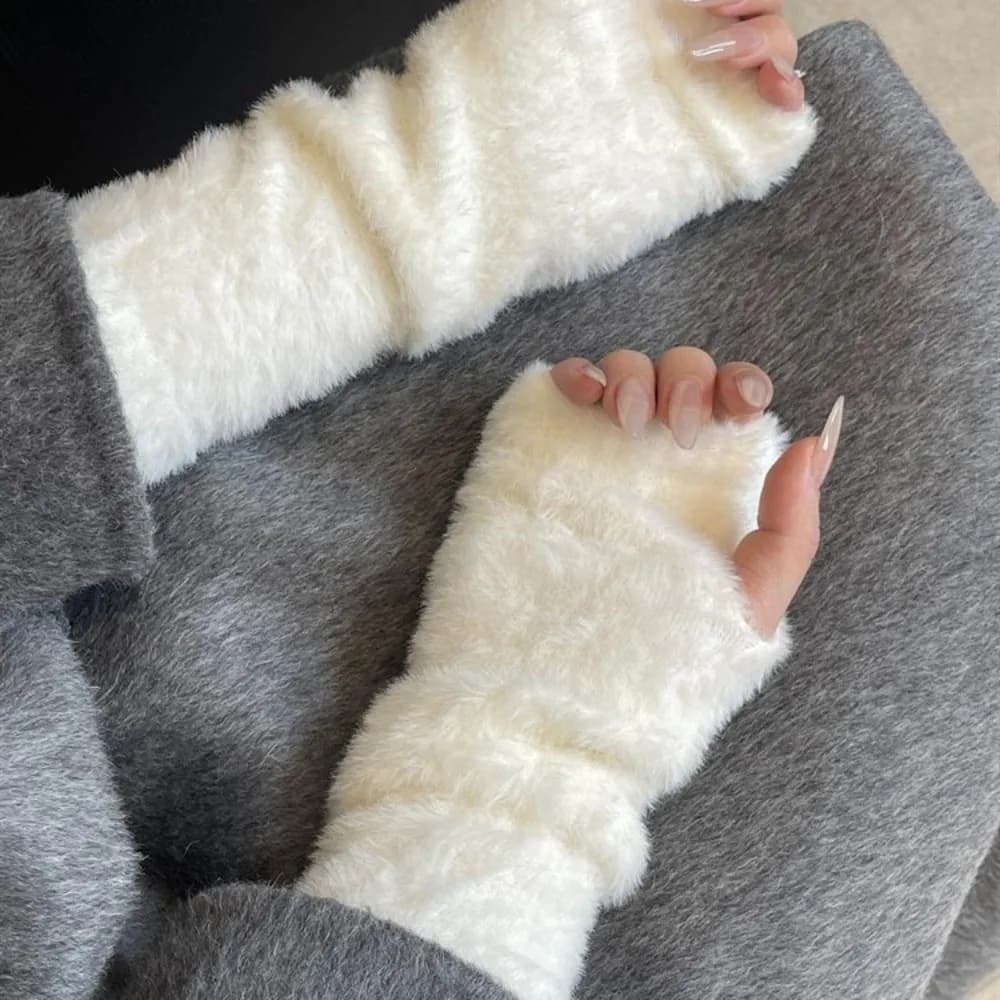 Breathable Korean Style Knitted Warm Sleeves Hole Y2k Long Fingerless Sleeves Sweet Elastic Woolen Gloves Cycling