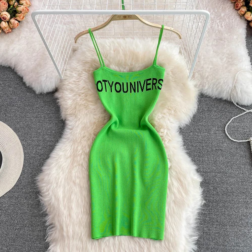 Summer Women's Knitted Letter Print Halter Dress Elastic High Waist Short Skirt Base Layer Korean Style Fashionable Butt Cove...