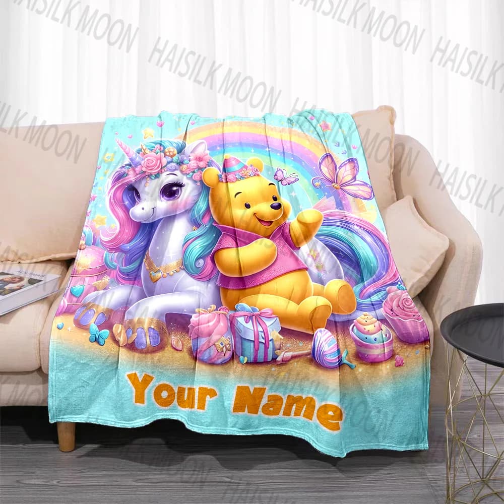 Coperta personalizzata con nomi personalizzati in 6 misure, stampata Winnie The Pooh, per divano, letto, viaggi, campeggio, coperte, regali di lusso