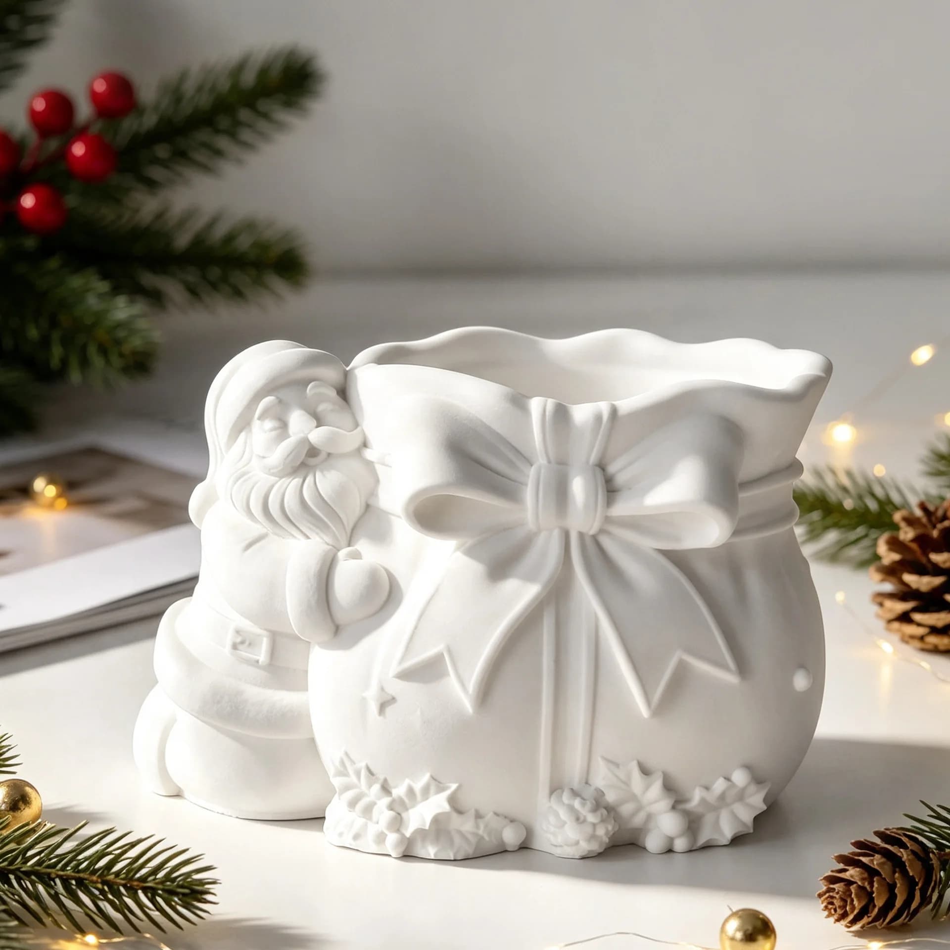 Santa Claus Gift Bag Storage Box Candle Holder Mold Plaster Cement Painting Art Products Silicone Molds DIY Xmas Cup Wax Making